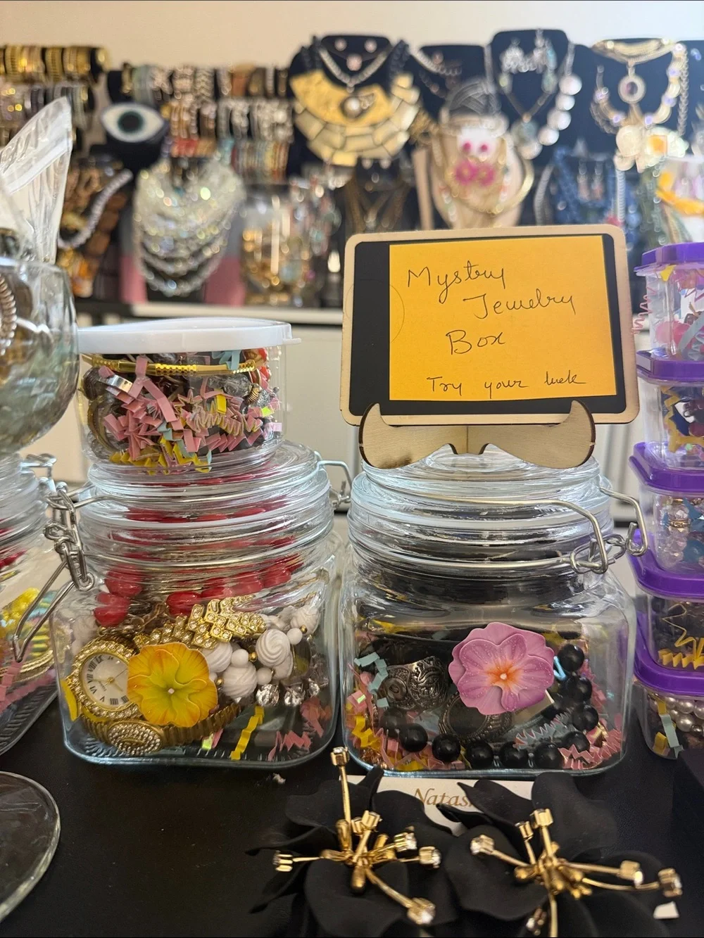 Mystery jars of jewelry of vintage jewelry and fashion jewelry